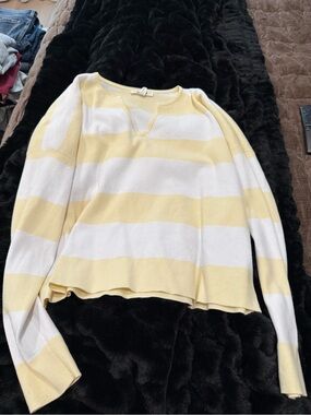 Splendid Yellow and White Striped Lightweight Sweater